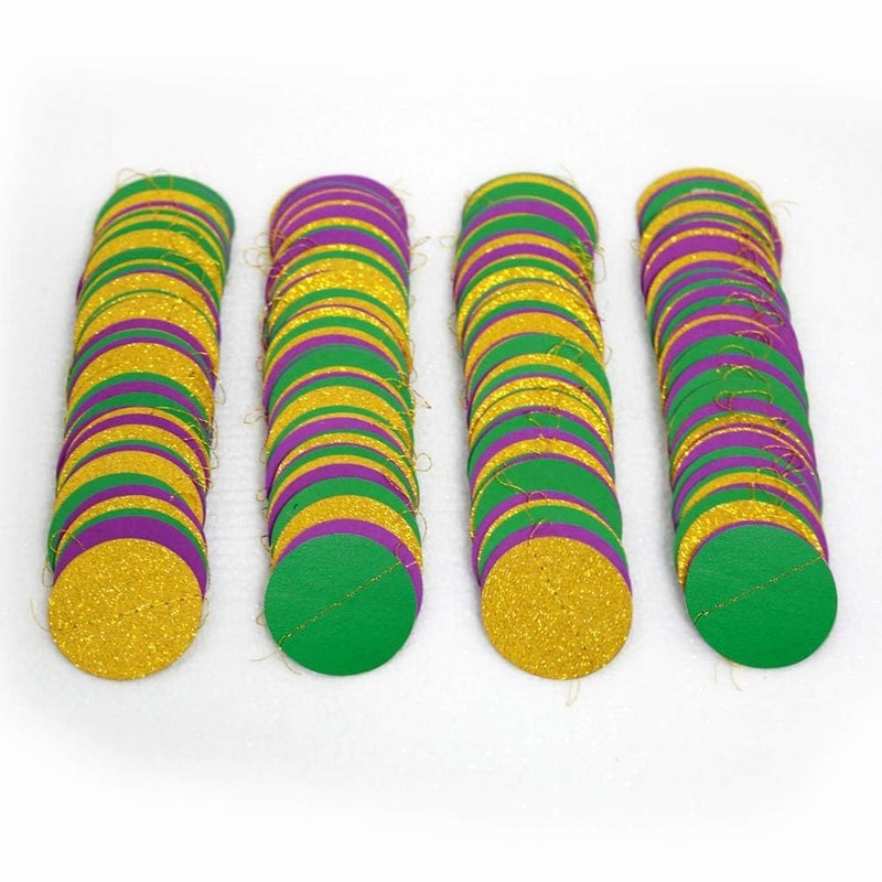 Decor365 Gold Purple Green Mardi Gras Decorations Glitter Dot Mardi Gras Garland Decor Circle Streamers Fat Tuesday Banner Carnival Themed Backdrop Wedding Baby Shower Birthday Party Supplies - Image 5